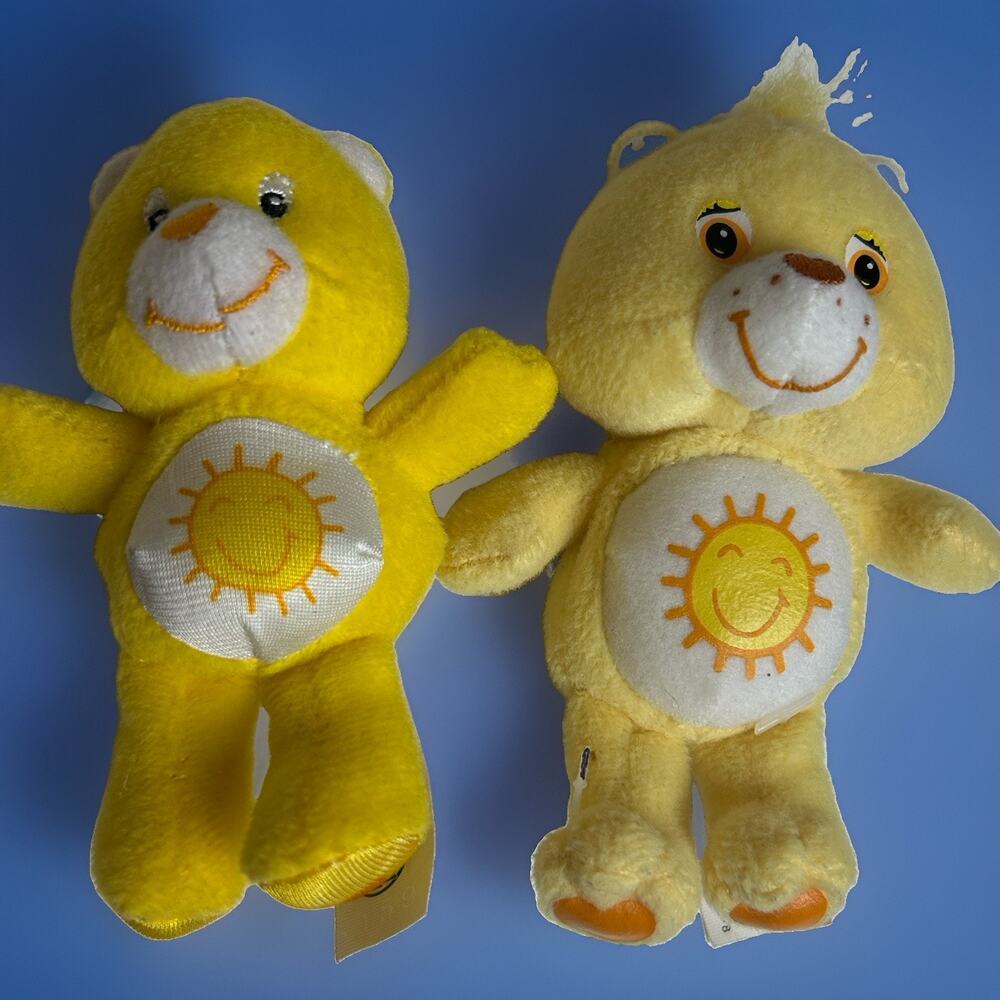 Lot of 2 Care Bears Funshine Bear Mini Plush Yellow 2005 Burger King
